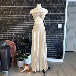 CHIC LINEN HALTER TOP & WIDE LEG PANT SET